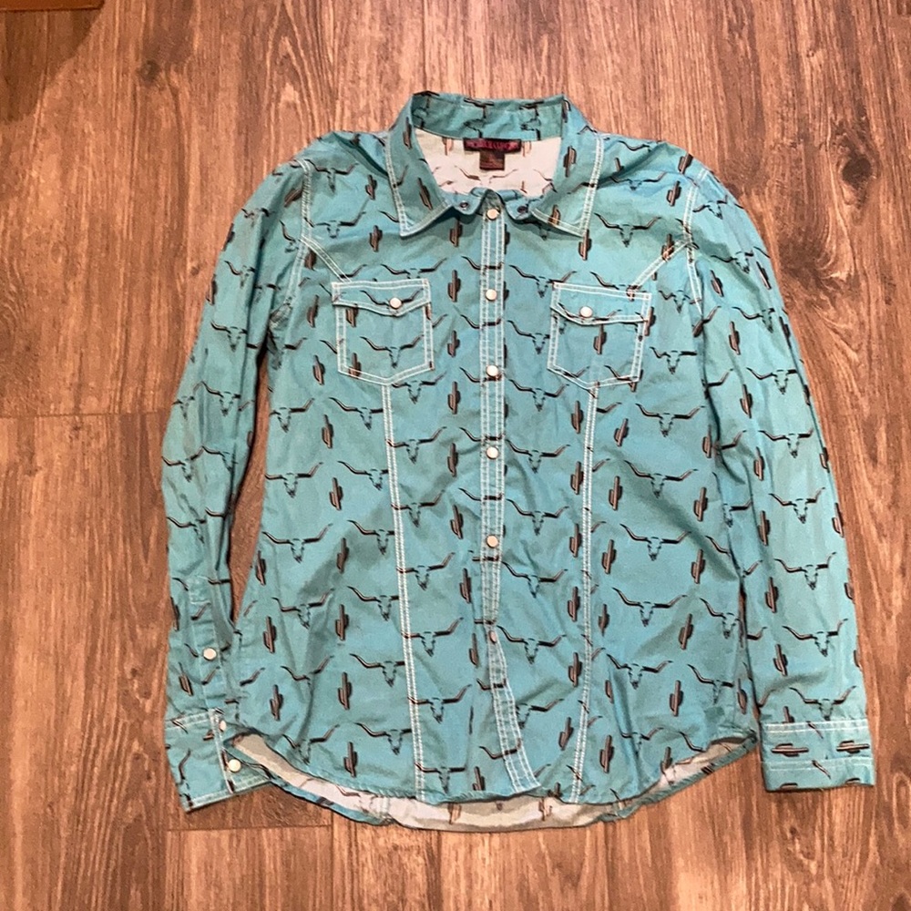 Teal button down